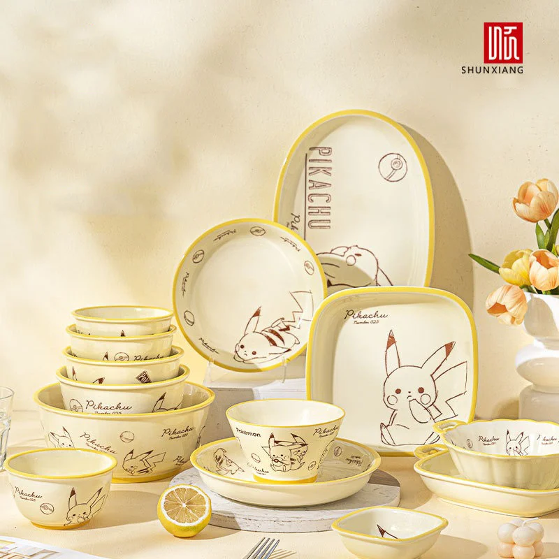 Picture 3: SHUNXIANG Pokémon Licensed Ceramic tableware Cartoon pattern Ceramic Bowl & plate Double Ear Soup Bowl Noodles Bowl Dining plate