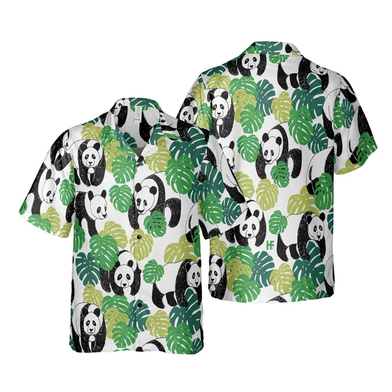 Elegant Panda 3D Print Shirts For Men Clothes Hawaiian Vacation Beach Shirt China National Treasure Animal Short Sleeve Blouses