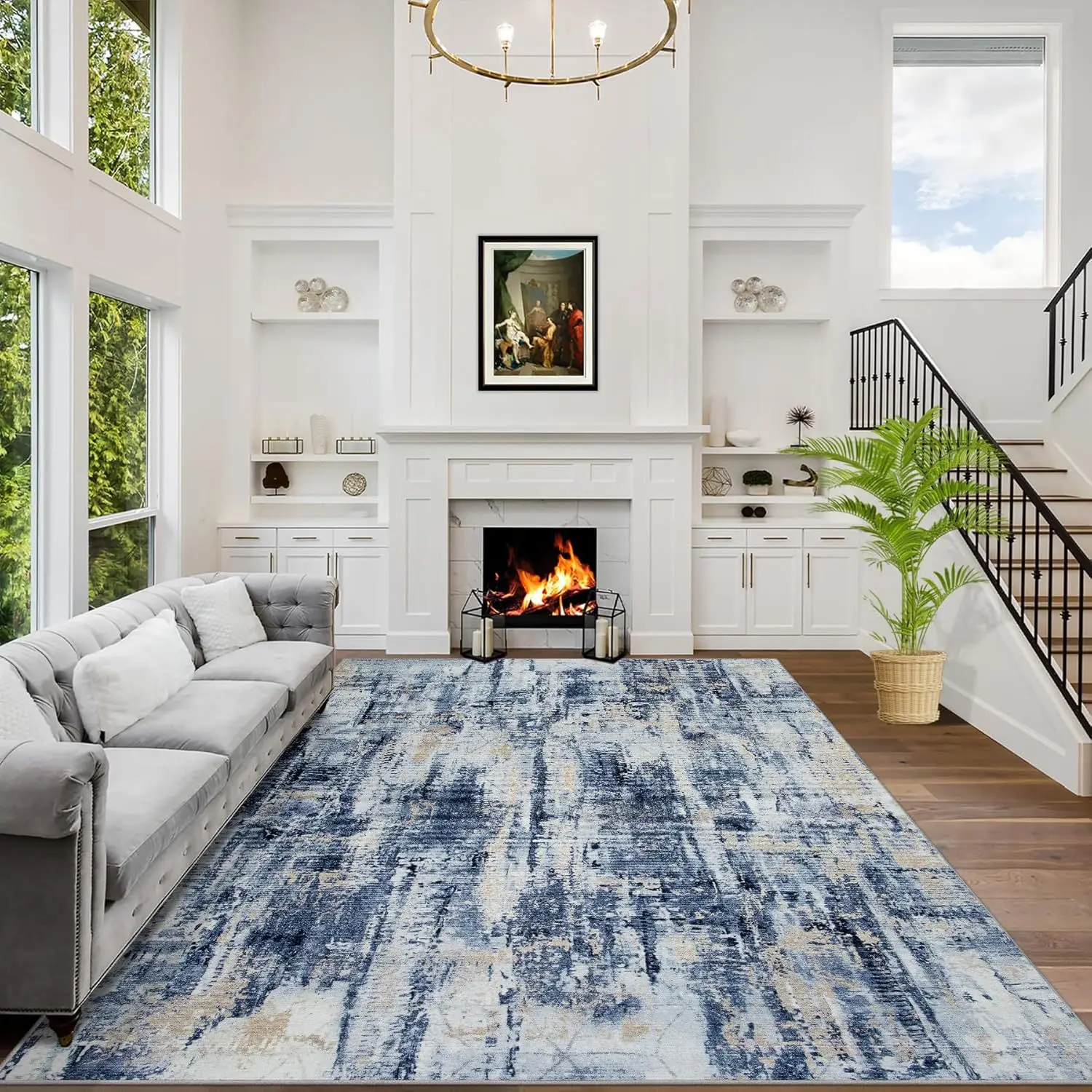 Nordicsimple Style Splashed Ink Grey Living Room Carpet Non-slip Foldable Bedroom Decoration Rug Washable Easy Clean Study Mat