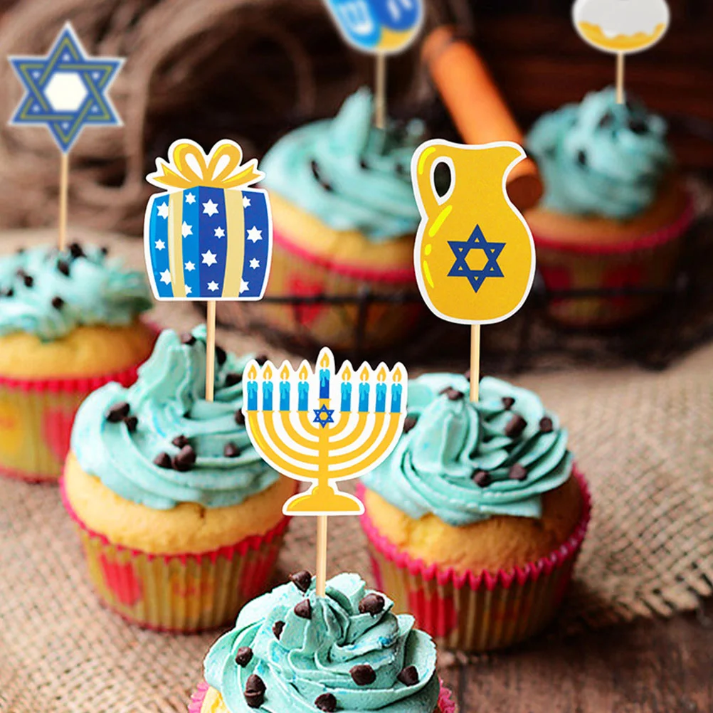 48 Pcs Hanukkah Insert Cake Picks Decorations Ornament Paper Party Birthday