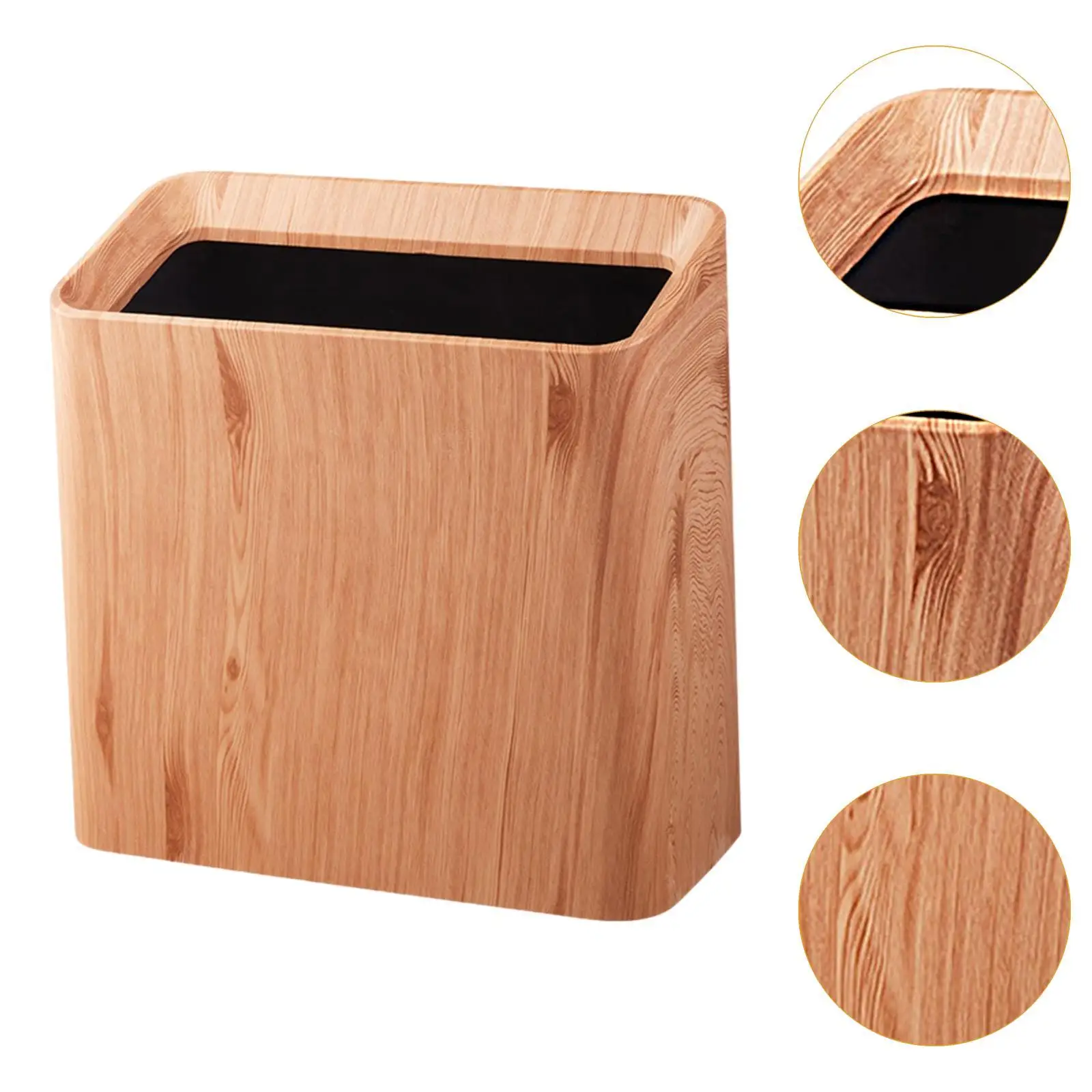 Wood Grain Trash Can Garbage Bin Home without Lid Stylish Portable Toilet Paper Basket Waste Basket for Hotel Office Toilet