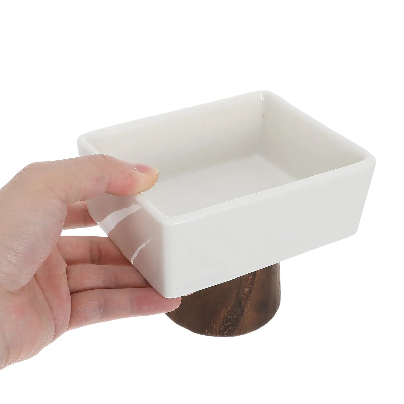 

Ceramic Jewelry Organizer Minimalist White Trinket Dish Elevated Wooden Base Jewelry Tray Elegant Vanity Dressing Table Storage