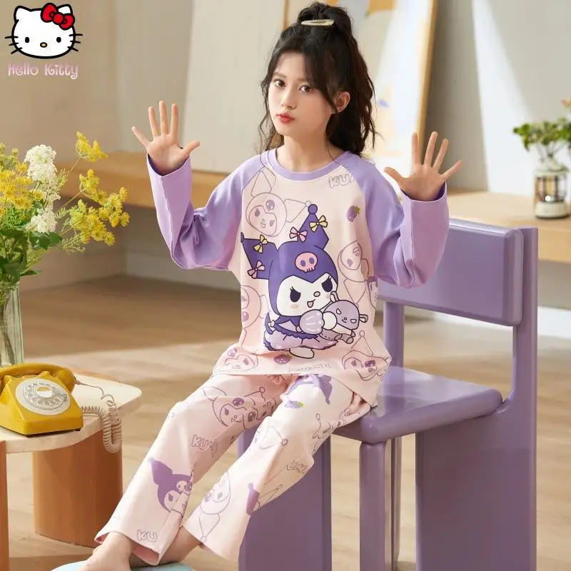 الفتيات أنيمي دمية طوق طويلة الأكمام منامة مجموعة Kawaii جرو ربيع الخريف جديد الكرتون ملابس المنزل الوالدين الطفل قطعتين مجموعة