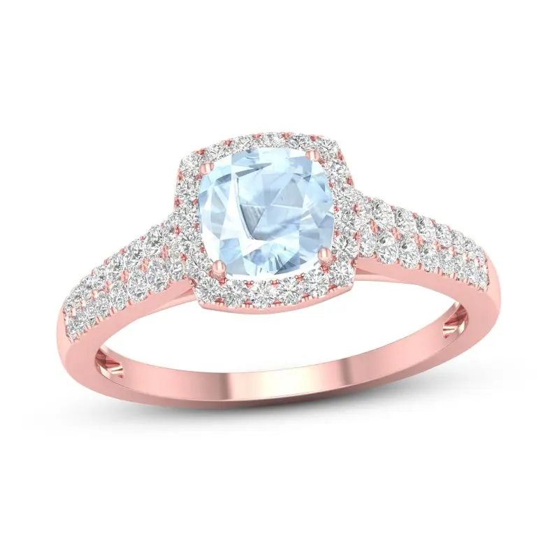 HESHI Rose Gold Sea Blue Zircon Inlay Engagement Ring for Women Luxury