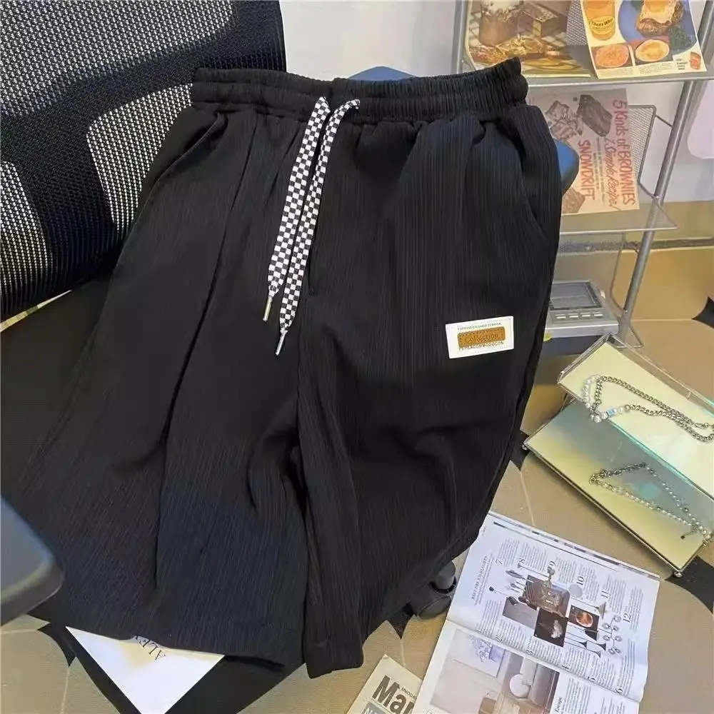 

plus Size Ice Silk Casual Sports Shorts Men's Summer Thin Elastic Waist Wide Leg Five-Quarter Pants American Casual Style