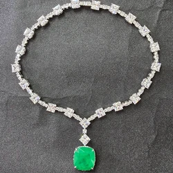 AYJEWELRY Cushion Cut Lab Emerald Gemstone CZ Diamond Chain Pendant Necklace With Green Stone For Women Luxury Designer Jewelry