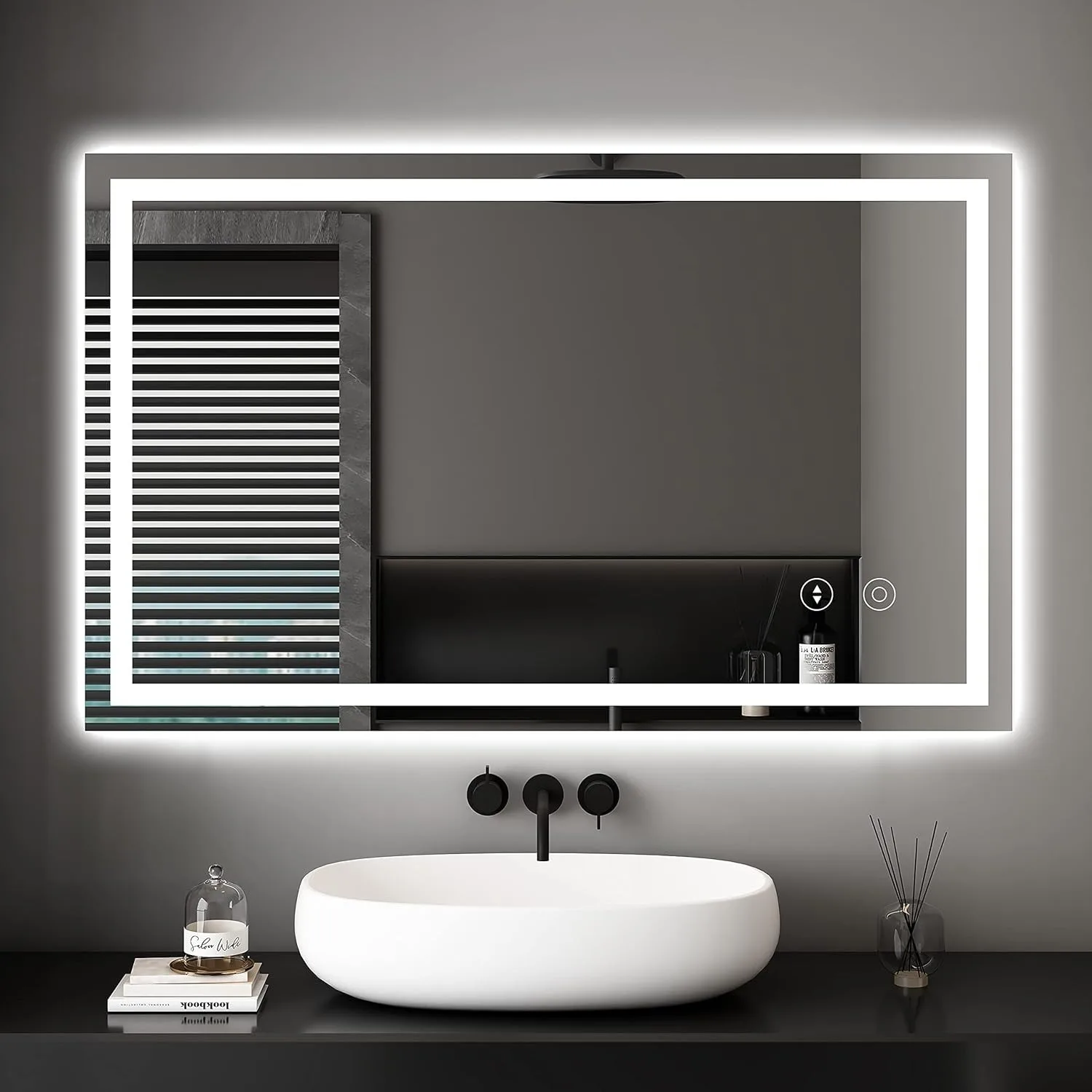 Bathroom Mirror with Lights,600×1000 MM Illuminated Backlit Wall Mounted Vanity Mirror Dimmable Switch 3 Colors and Demister Pad