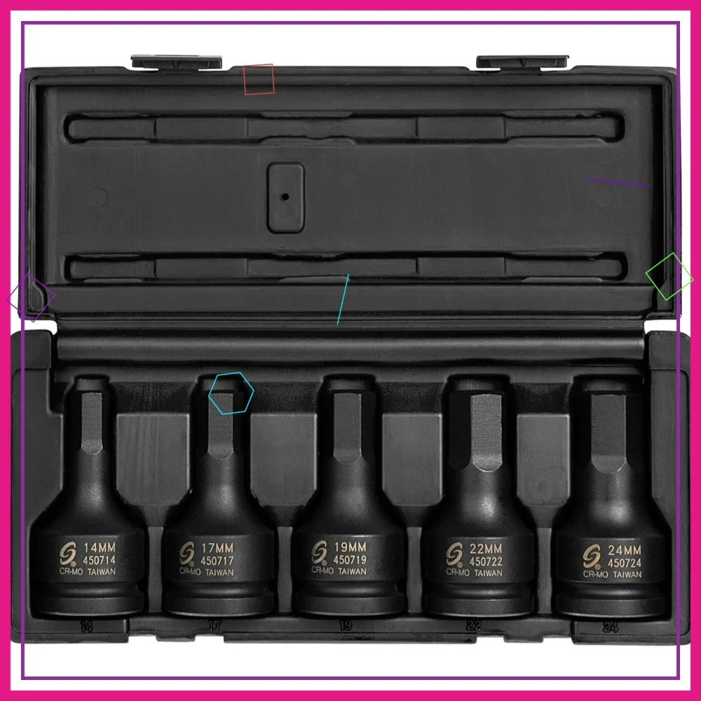 

3/4" Drive Impact Hex Driver Set, 5-Piece Metric 14mm-24mm, Cr-Mo Steel, Dual Markings, Case