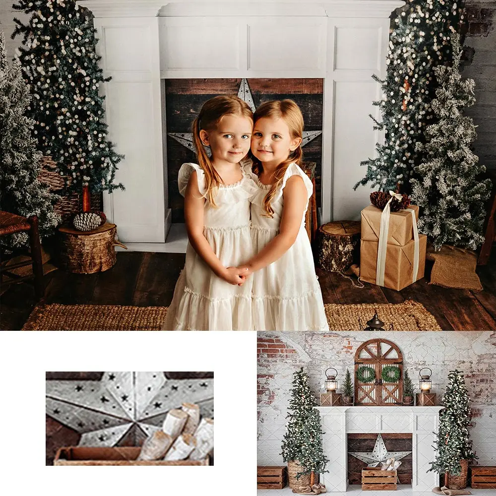 

Vintage Rustic Holiday Photography Backdrop Kids Baby Cake Smash Photocall Decors Christmas Fireplace Child Adult Backgrounds