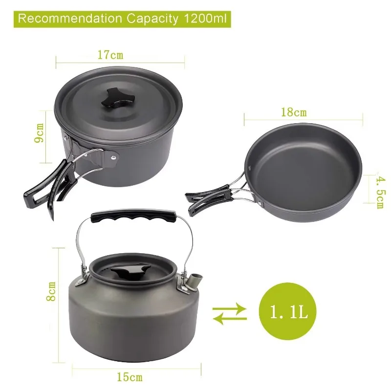 Camping cookware Outdoor  Mini Nature Hike Picnic Cooking   Teapot Portable camping kettle pot three-piece set