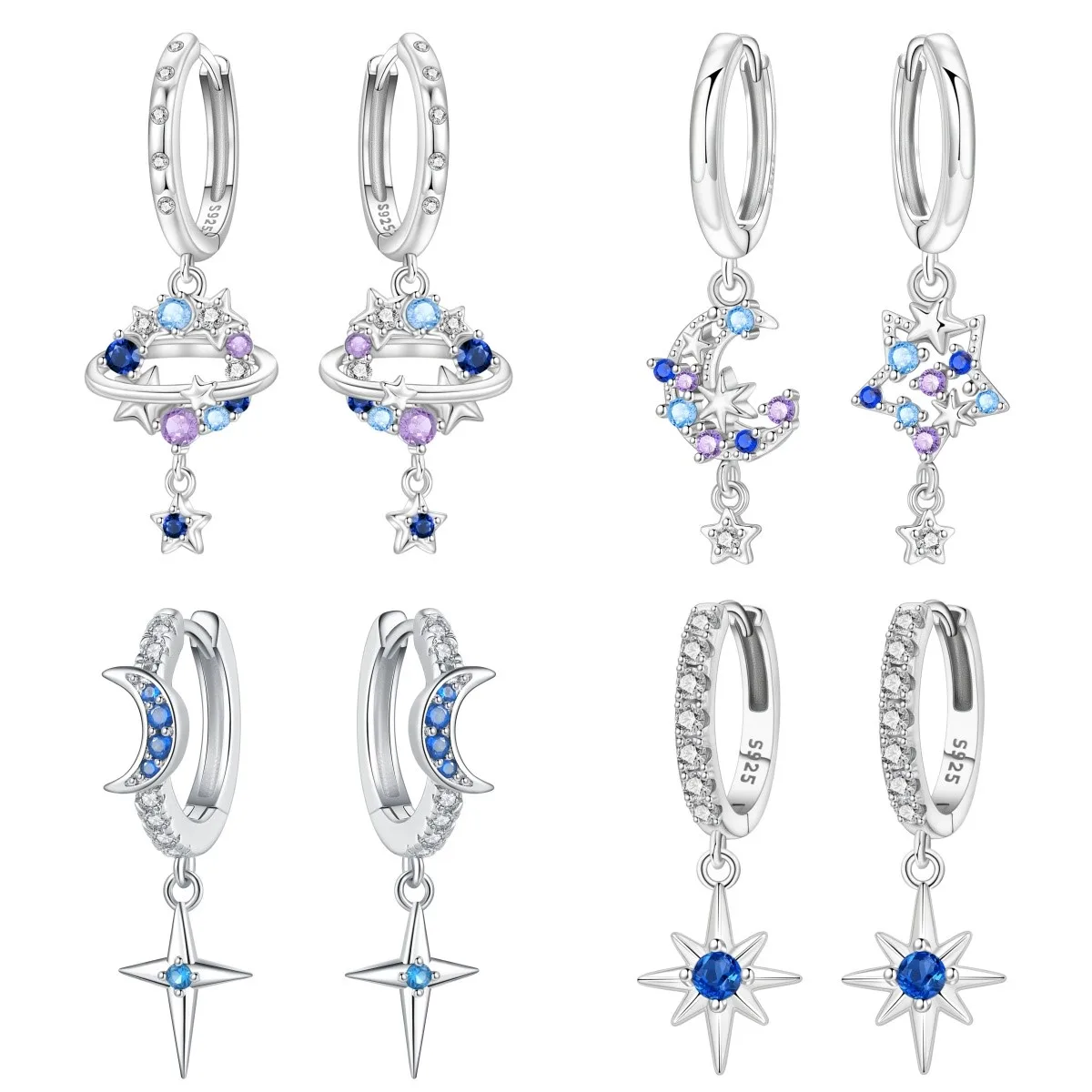 Orstarry S925 Sterling Silber Ohrringe, blauer Sternenmond, Ohrringe für Frauen, Geburtstagsgeschenk, Modetrend, Silberschmuck
