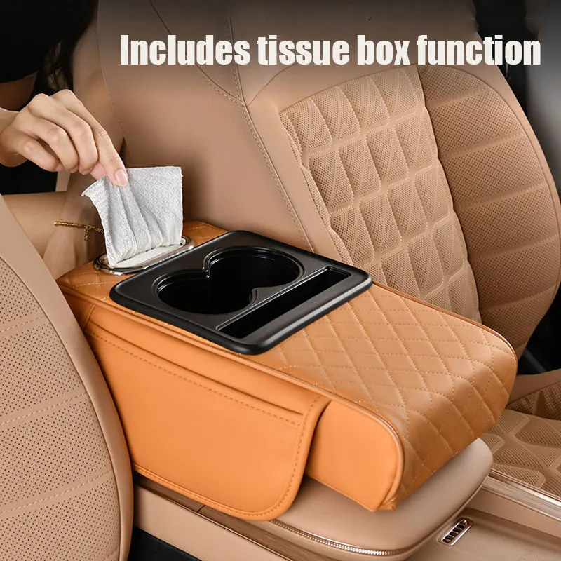 

Thickened Memory Foam Car Armrest Cushion Pad With Storage Pocket Cup Holder, Built-in Tissue Box, Adjustable Elbow Support Pad