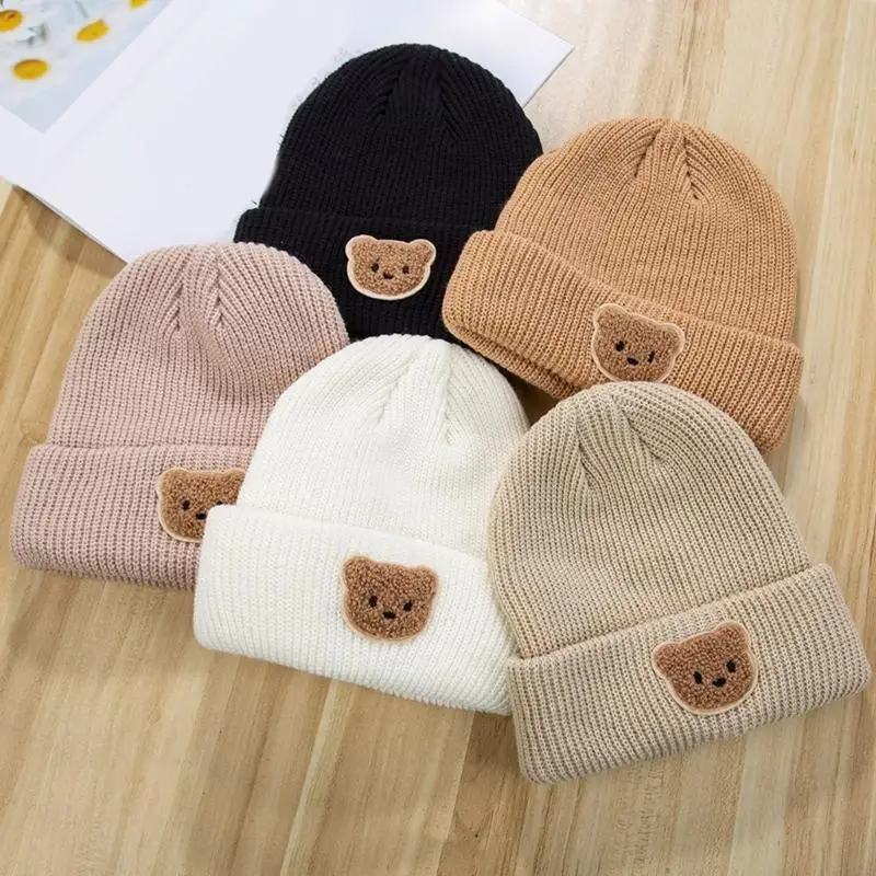 54DF Cosy Earflap Bonnet for Kids Fashionable Baby Autumn Winter Warm Bonnet Soft & Comfortable Knitted Caps for Infants