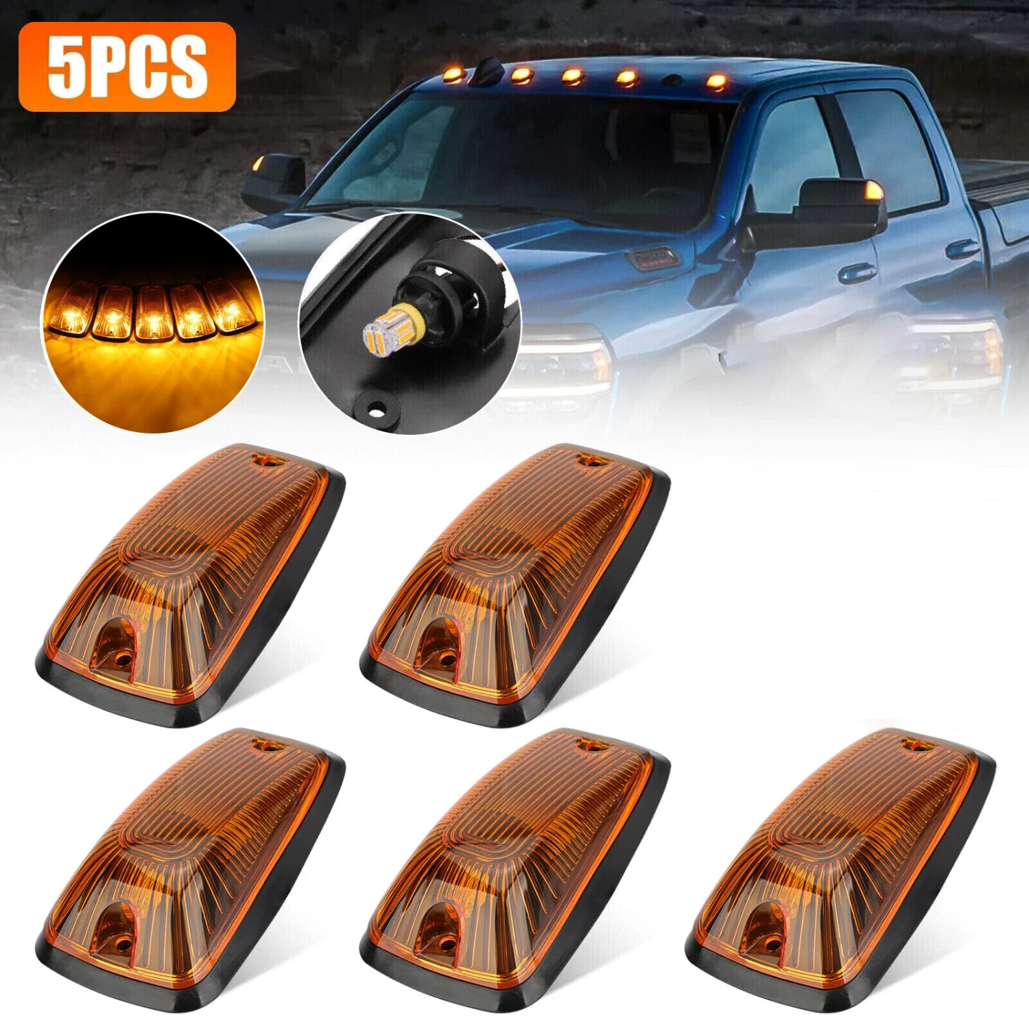 5PCS Auto Marker Roof Lights Amber LED Cab For 1988-2002 Chevy/GMC C/K 1500 2500 3500 Pickup Trucks Car Lights Exterior Parts