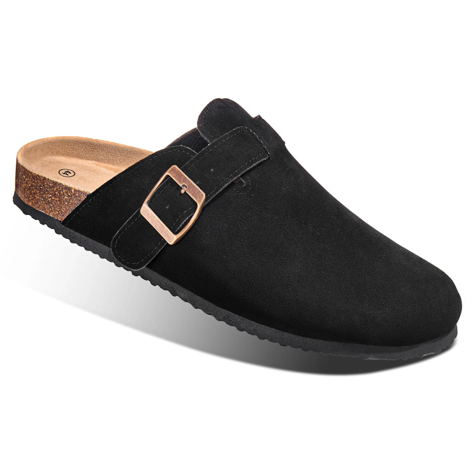 Evshine Men's Cork Footbed Clogs with Arch Support Fashion Cow Suede Mules Women Leather Cork Slippers Uni Retro Potato Shoes
