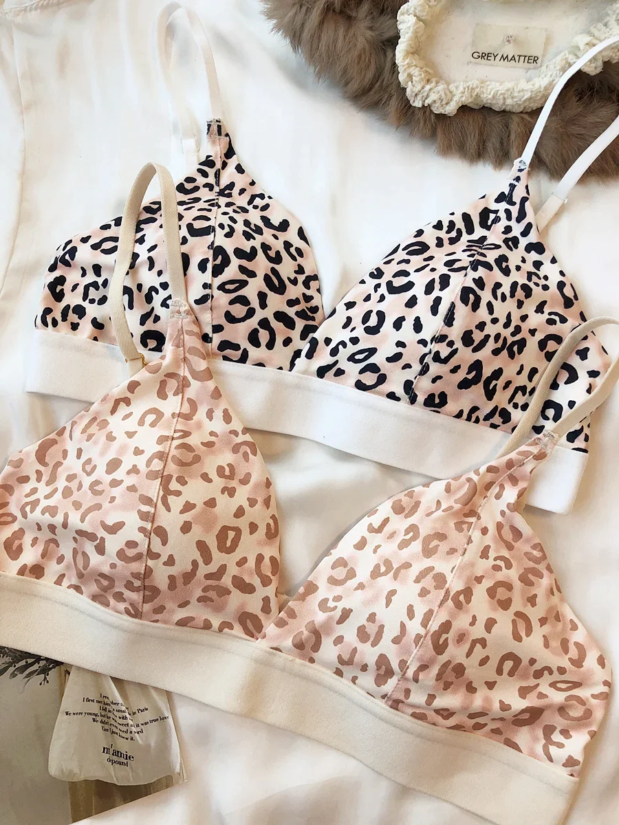 Sexy color clash leopard underwear lingerie non-marking comfortable gathering without steel ring triangle cup bra 1pc