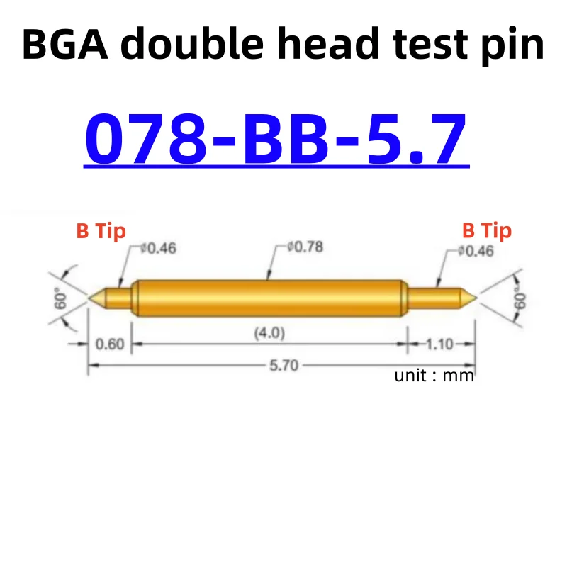 100pcs Double-ended Test Needle Test Probe BGA Semiconductor Probe 078-BB-5.7L Telescopic Spring Test Pin 5.7 Pogo Pin
