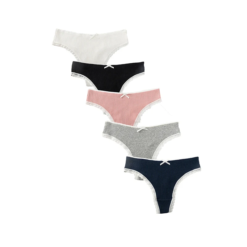 5pcs Random Popular Thread Lace Bow Underwear Women's Thong Breathable Sexy Underpants Korean-style Cute and Sexy Underwear
