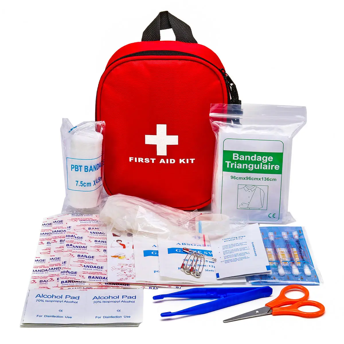 Trousse de premiers soins portable avec SOS essentiel, fournitures médicales d'urgence, pack de traitement, survie en plein air, rouge, 46 pièces