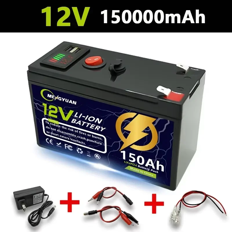 12V 150000mAh Lithium 18650 Deep Cycle Battery for Solar Fish Finder Marine Outdoor Camping Off-Grid Applications with USB Port
