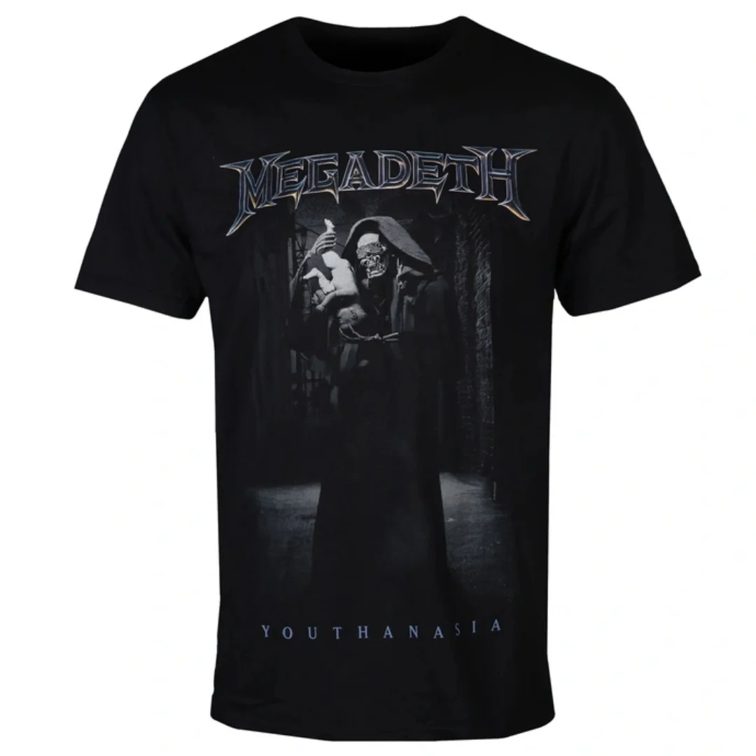 Camiseta de verano con patrones artísticos de Megadeth - Youthanasia The Broker, camiseta de algodón para hombres y mujeres, camiseta informal de estilo urbano clásico de la banda