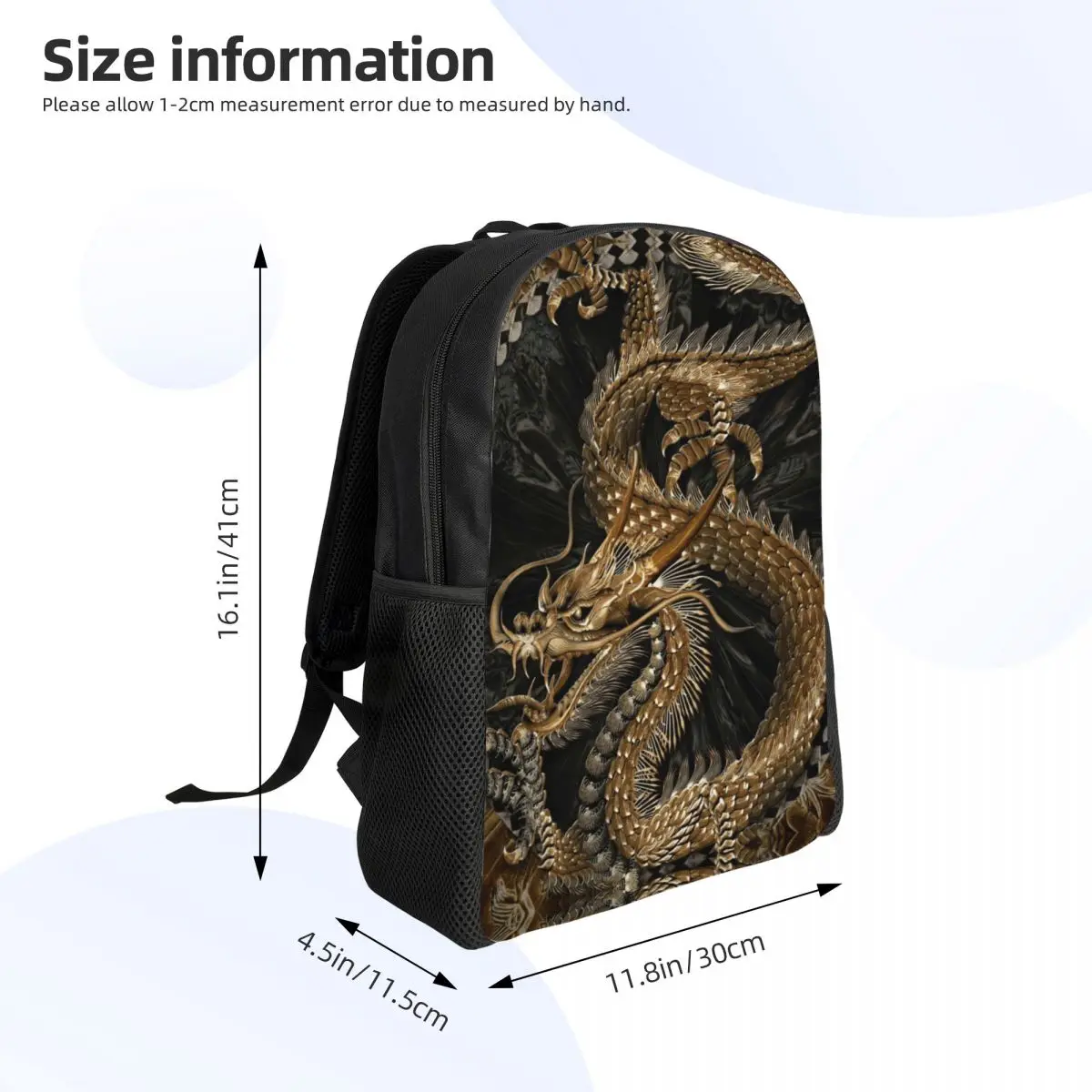 Chinese Traditional Golden Dragon Backpack Daypack Large Capacity Children BookBag School Bag Shoulder Bags for Men Women