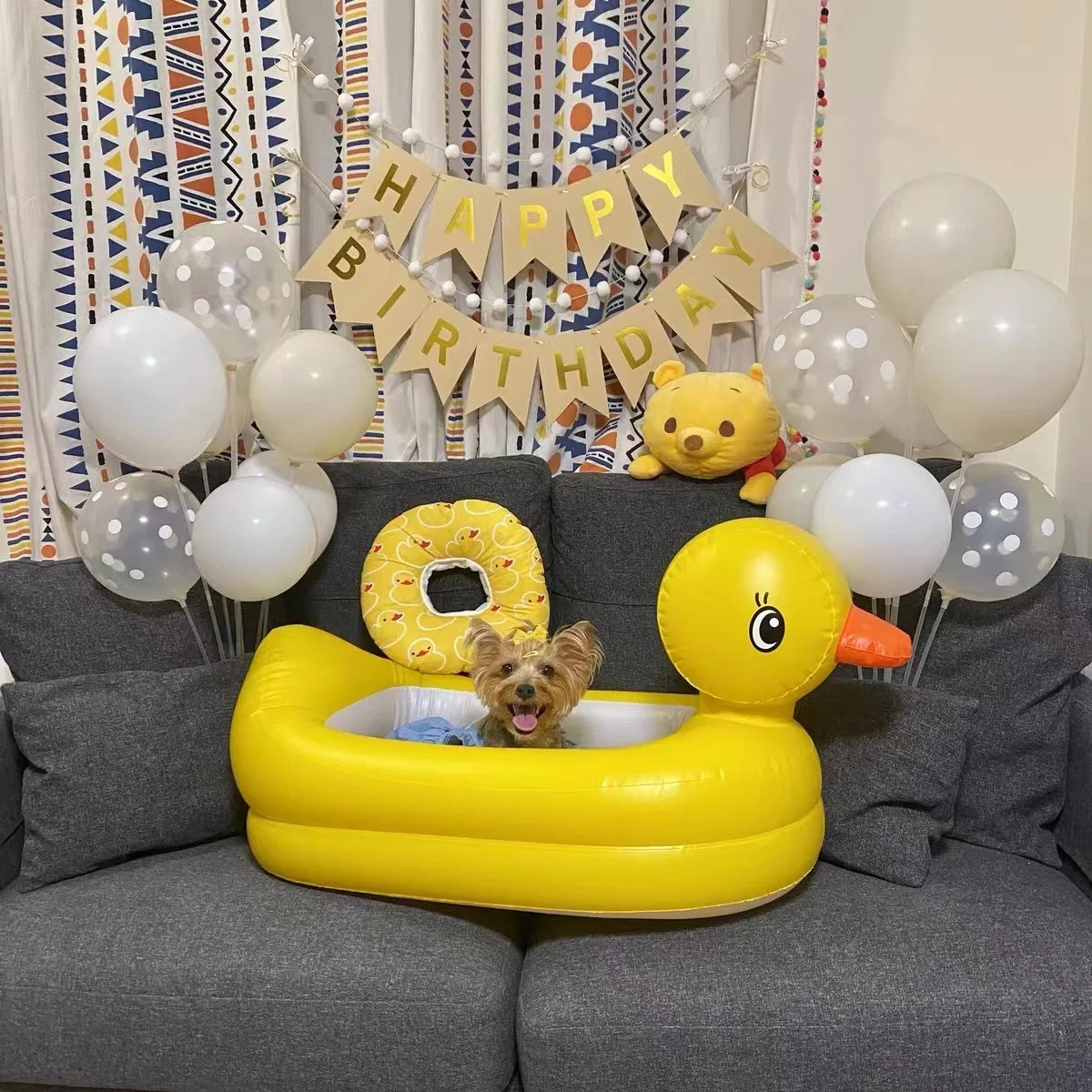 เป็ดสีเหลืองว่ายน้ําอ่างหนาสระว่ายน้ําของเล่นลอยน้ําอ่างล้างหน้า Inflatable เด็กว่ายน้ําวงกลมลอยเตียง