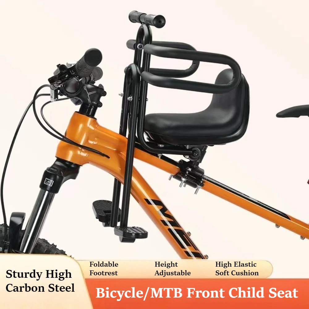 Adjustable Bicycle Front Seat with Foldable Footrest & Safety Guard for Mountain Bike