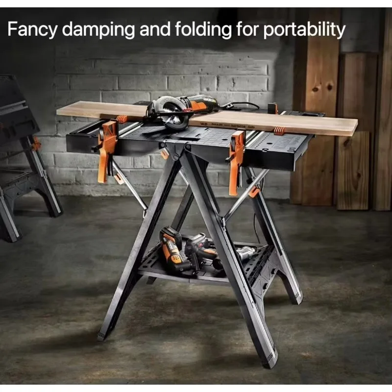 DIY Multi-functional Woodworking Benches Cut Saw Portable Carpentry Workbench Foldable Work Table Mobile Woodworking Table