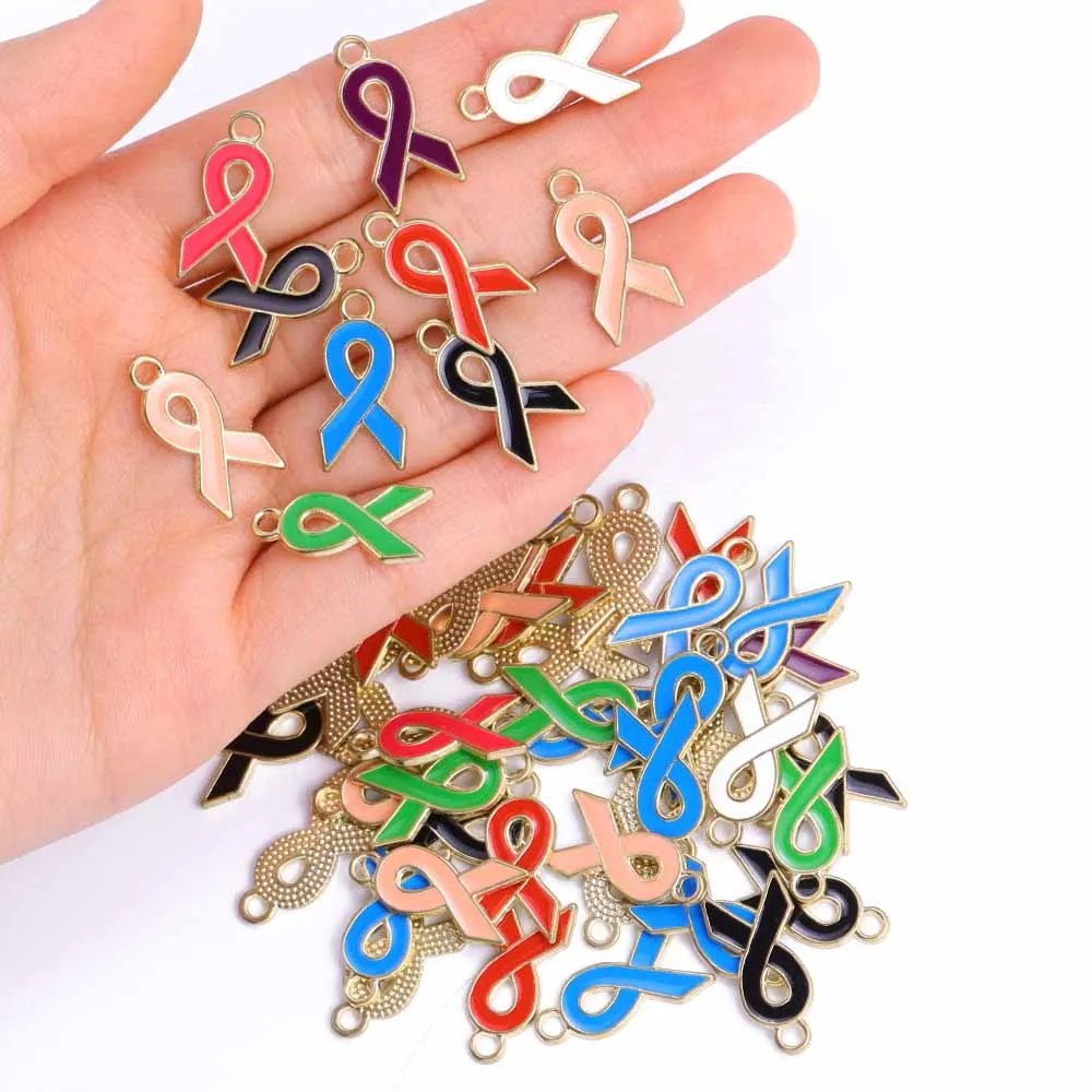 10Pcs Colorful Ribbon Enamel Alloy Charms Public Service Campaign Accessories for DIY Jewelry Making Earrings Bracelet Pendants