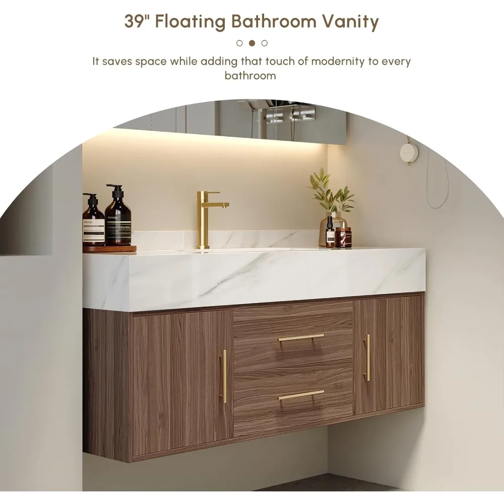 حمام عائم مع حوض سفينة حجرية ملبدة درجين (جوز مع أبواب، 39.4 بوصة)