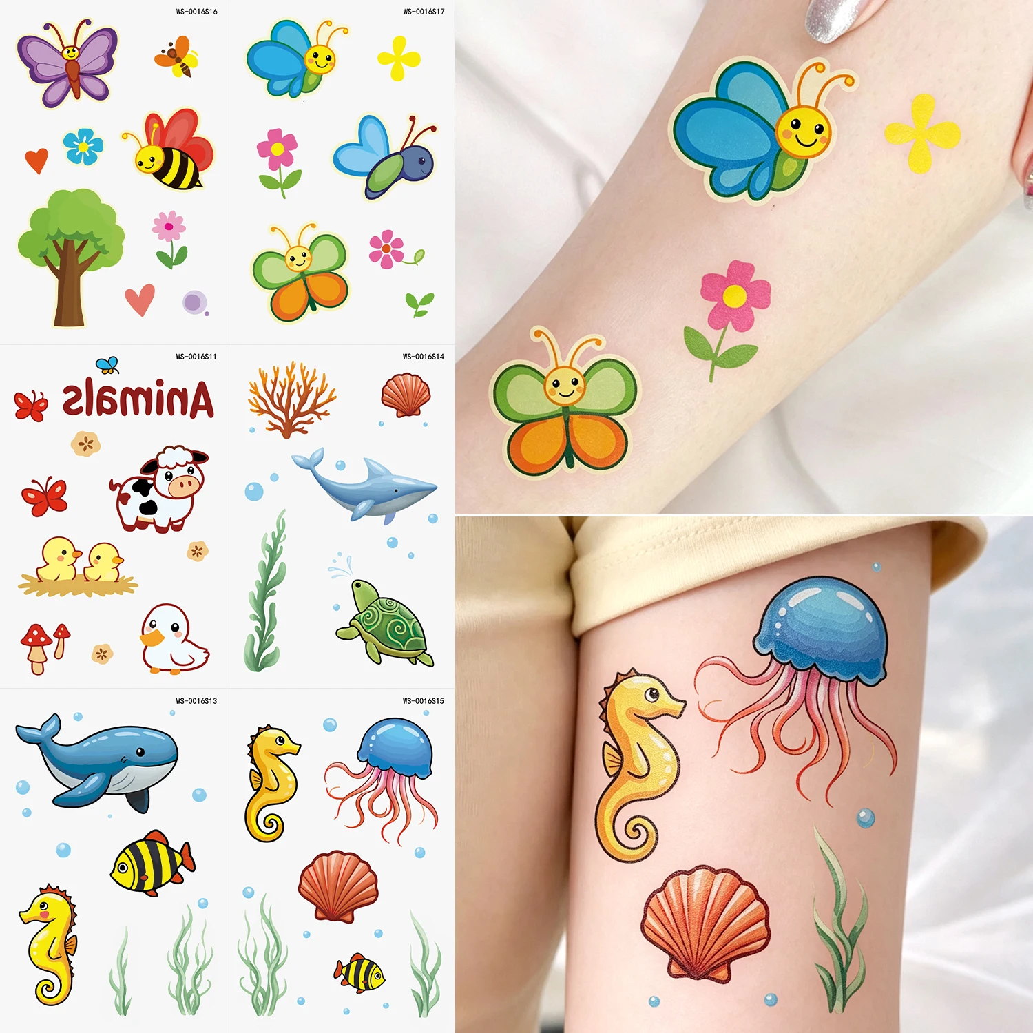 10Pcs Kawaii Cartoon Animals Temporary Tattoos for Girls Face Arm Fake Tattoos Panda, Lion, Bee, Butterfly Cute Tattoo Stickers#