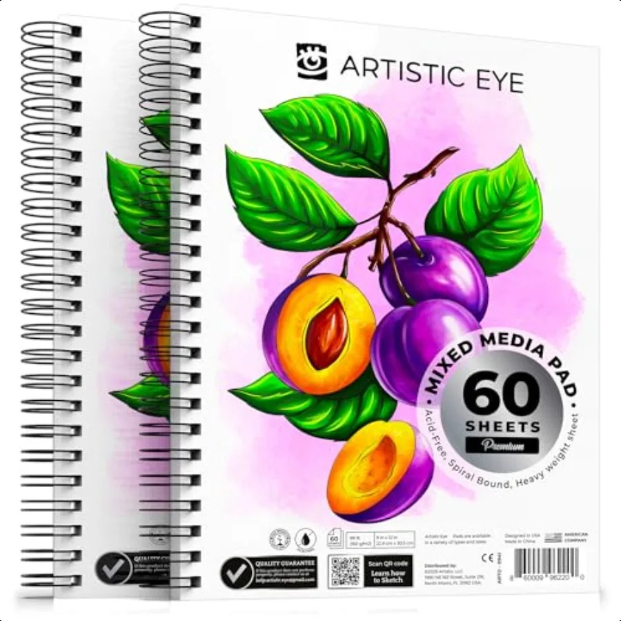 

ARTISTIC EYE 9x12 Premium Mixed Media Sketchbooks: Pack of 2 120 Sheets 160 GSM Spiral Bound Sketch Pads Suitable for a Variety