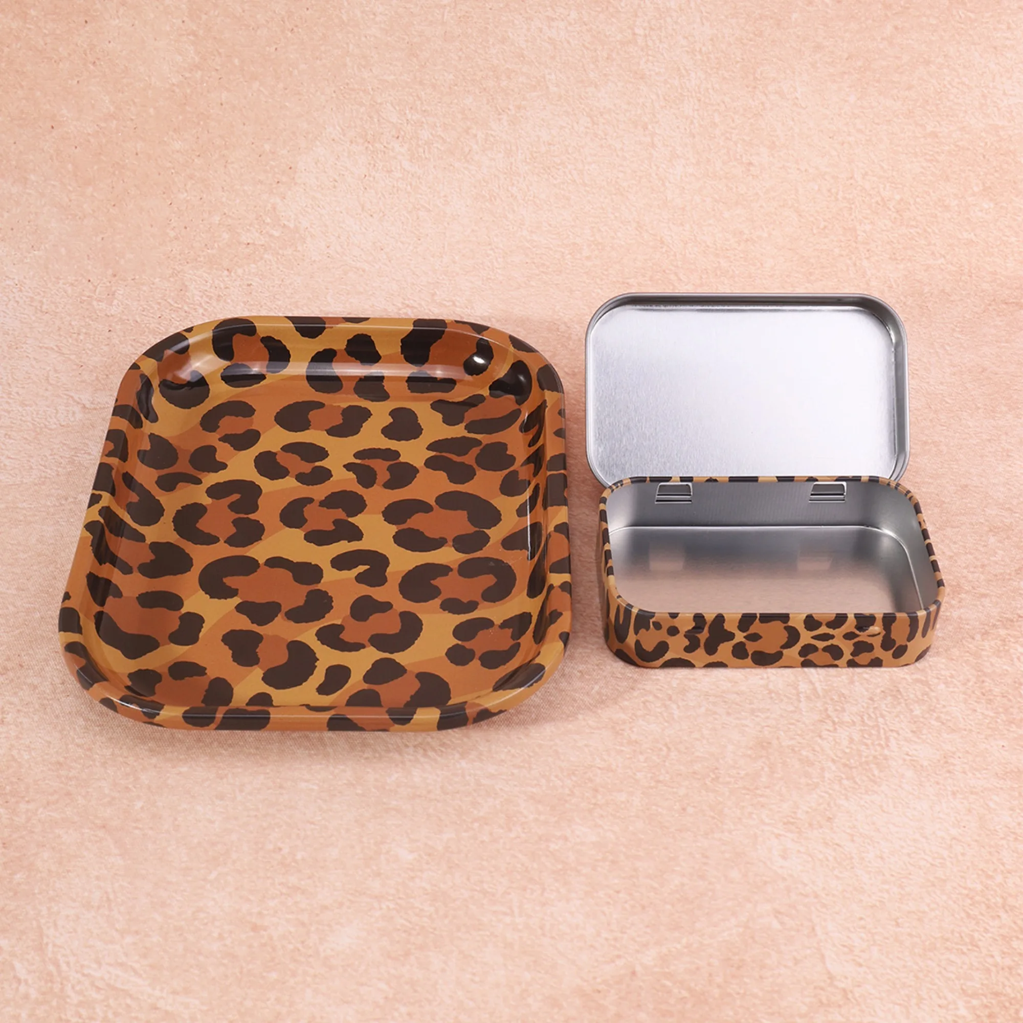 2Pcs Leopard Print Metal Rolling Tray And Tin Box Set Premium Smoking Accessories Kit