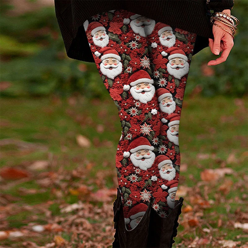 

Эластичные женские леггинсы с 3D принтом Санта-Клауса и рождественской елки, удобные штаны для йоги из полиэстера, осенне-зимние свободные брюки с высокой посадкой