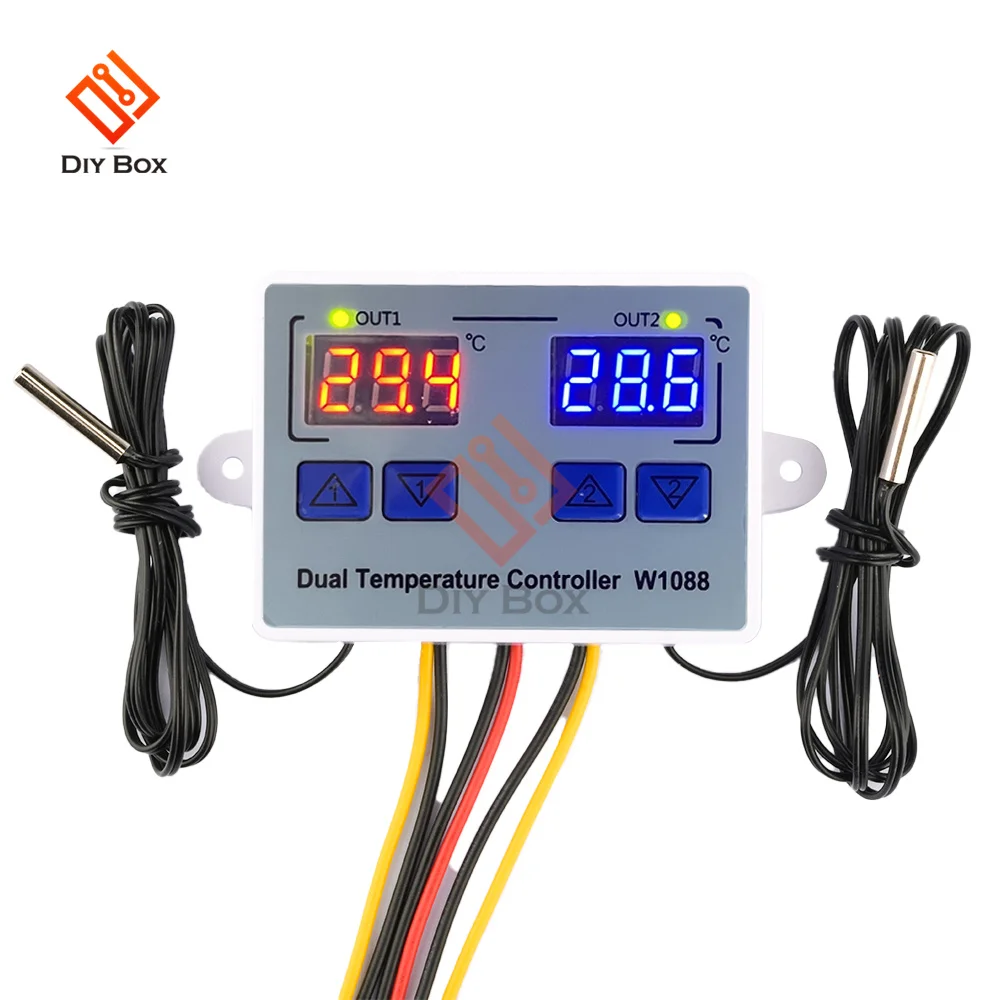 W1088 Dual LED Digital Temperature Controller Electric Heating Thermostat 12V 24V AC110-220V Aquarium Incubator Thermoregulator