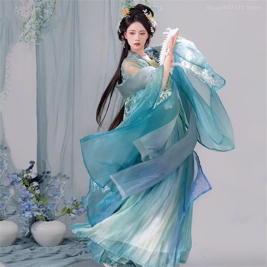 

Spring Summer Chinese Hanfu Women Traditional Hanfu Dance Fairy Costume Ancient Princess Delicate Embroidery Cosplay Dress Set