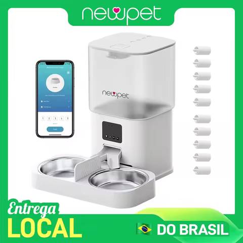 Newpet alimentador de animais de estimação de tigela dupla 6L máquina de alimentação inteligente para animais de estimação, alimentação dupla para vários animais de estimação com tempo e racionamento Tuya APP controle