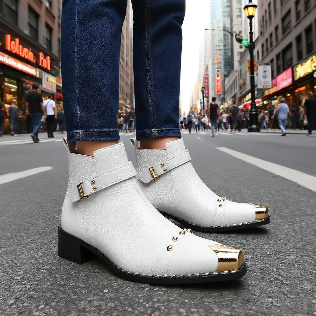 Schwarze Herren-Stiefeletten aus Schlangenleder mit Nietenbesatz, Blockabsatz, auffälliges Design, modische Schuhe für Bars, Bühnen, Streetwear und besondere Anlässe. – Detail 36