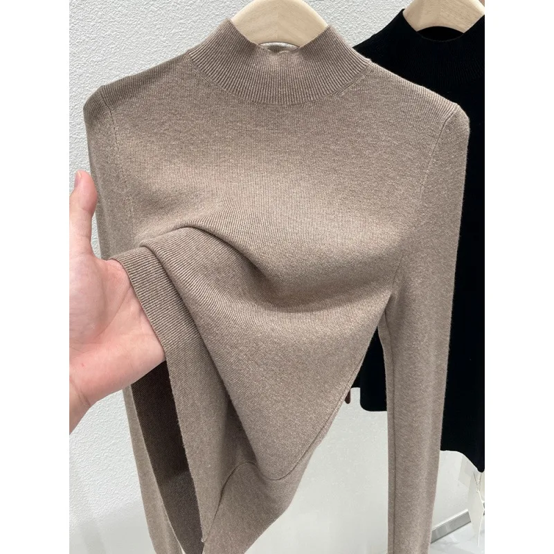 

Stylish Thin Knitted Sweater Women's Half High Collar mid Collar Soft Soft Winter Fashion Modern Style Long Sleeve Base Shirt