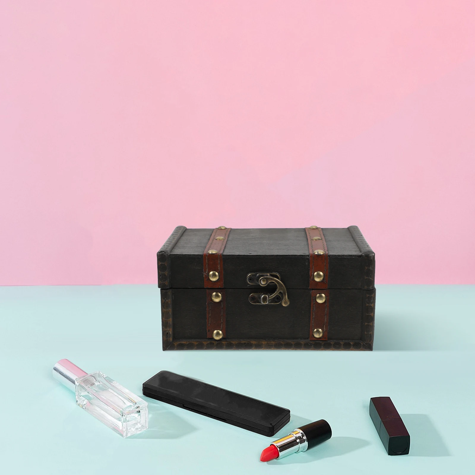 

Small Wooden Rectangular Treasure Chest Storage Box Vintage Pirate Chest Decorative Keepsake Box Wedding Trinket Organizer Home