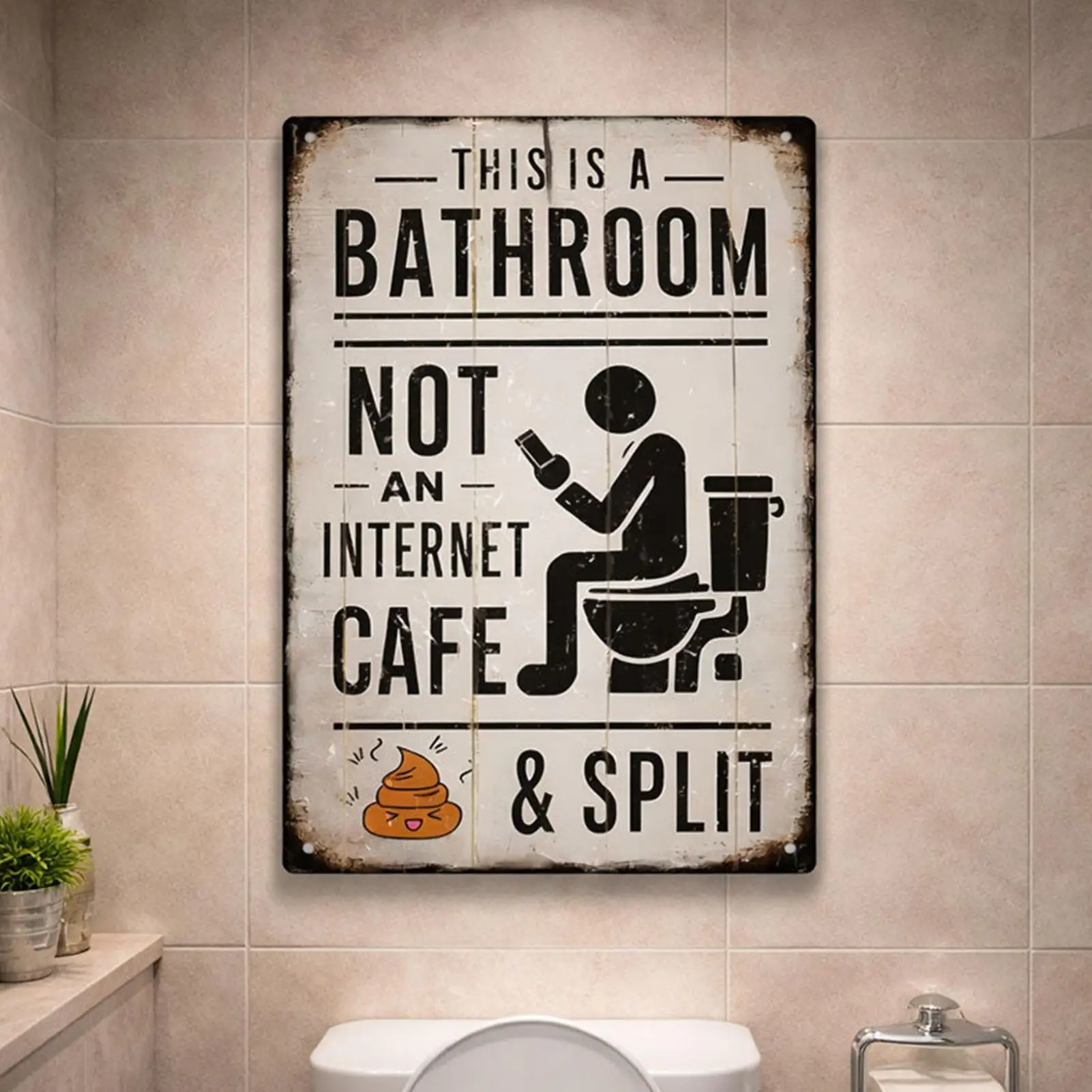 Funny Bathroom Signs Rust Resistant Metal Toilet Decoration Funny Sarcastic Bathroom Toilet Decor Sign for Bath House Home