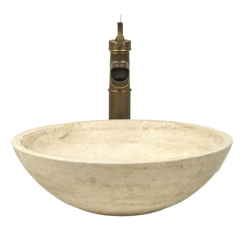 

Nordic countertop wash basin beige travertine round basin household bathroom European art washbasin stone basin
