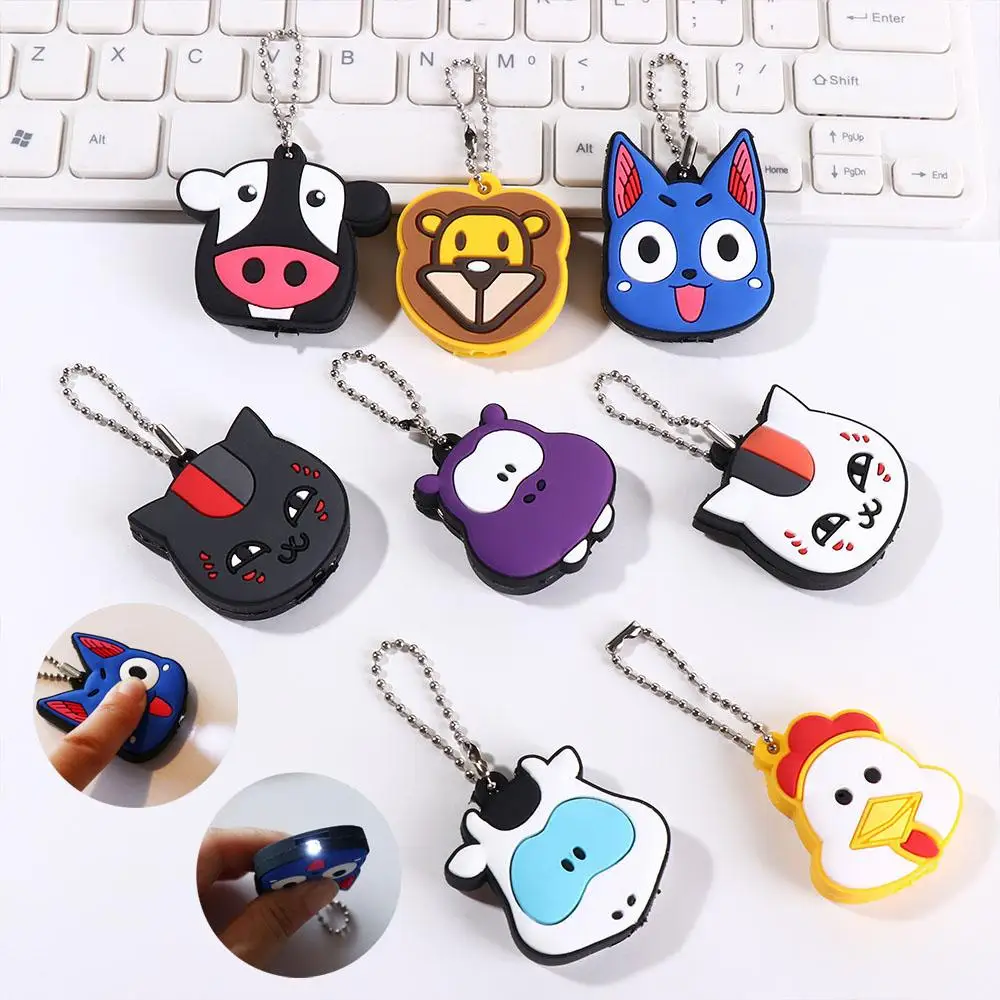 Key Dust Cover Holder LED Light Key Cover Silicone PVC Cap Head Cover Animals Shape Cartoon Keychain Case Shell Key