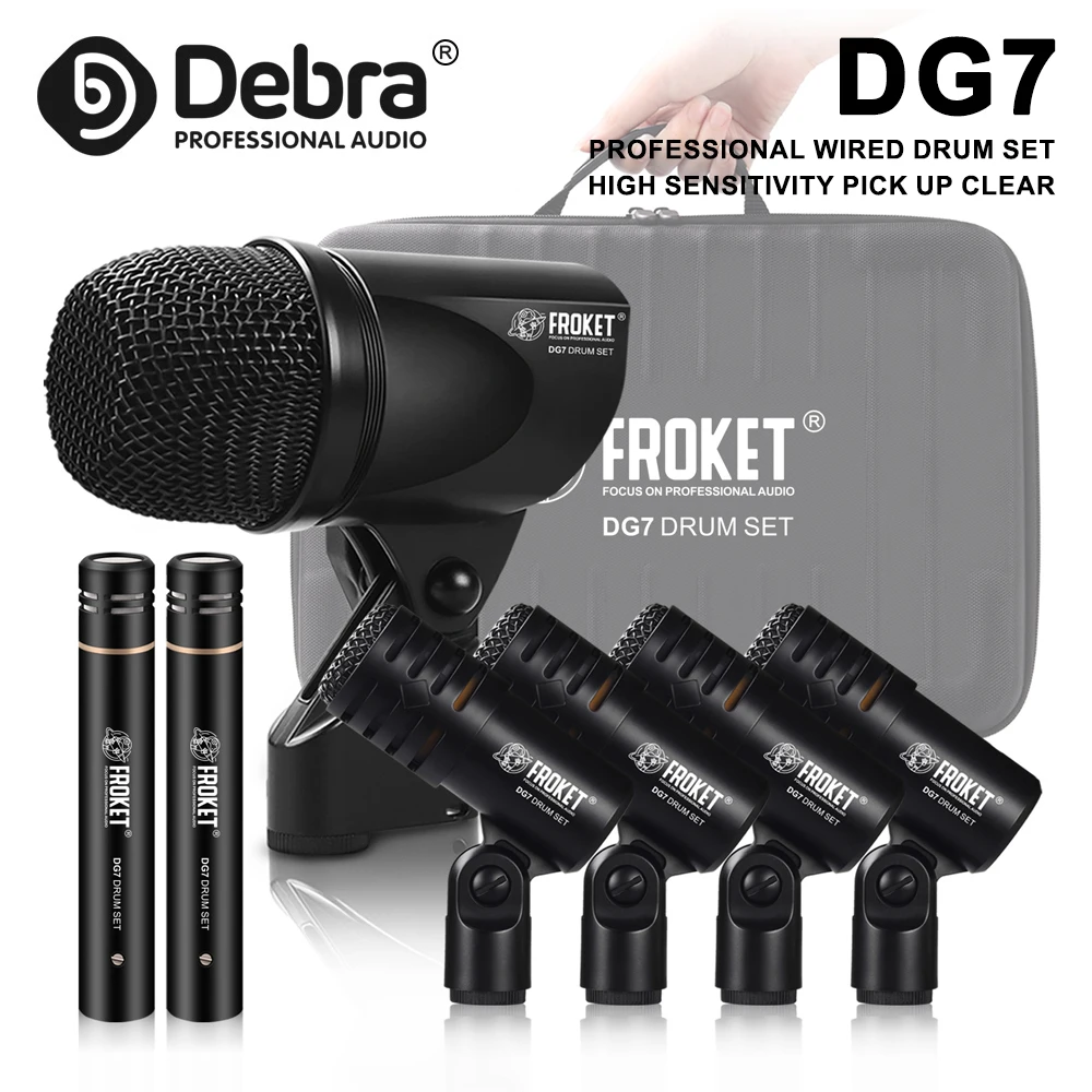 Debra DG7 Wired Dynamic Drum Microphone Kit, Bass/Snare, Evolution Series with Clip Arm Stand, Band Percussion Drum Microphone