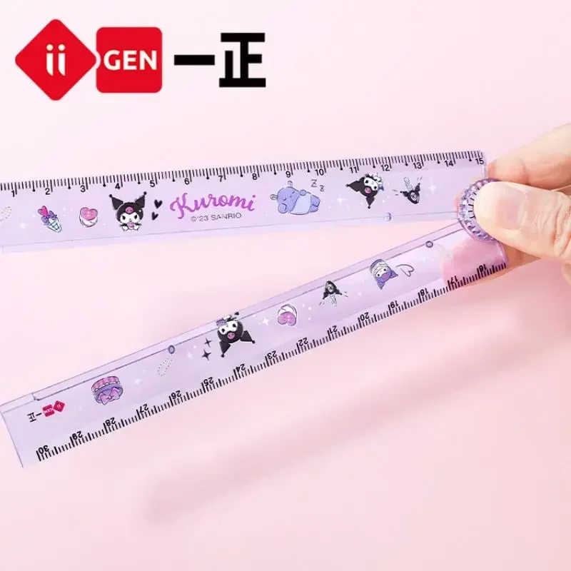 Sanrio Kuromi Image Rotating Folding Ruler 30cm Kawaii Cartoon Rulers for Student School Stationery Teacher Classroom Rewards