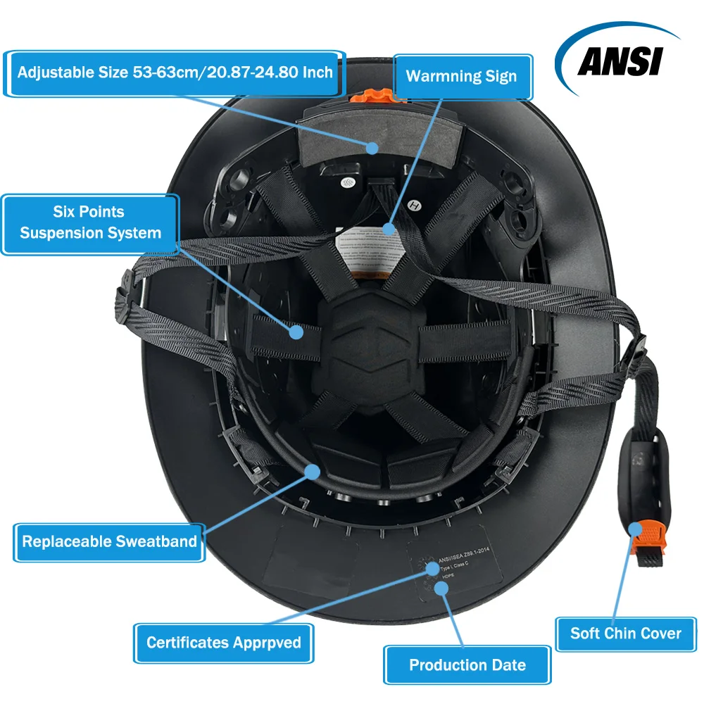 ANSI Full Brim Safety Helmet HDPE Lightweight Vented Construction Hard Hat Sunshade Engineering Rescue Protective Work Cap