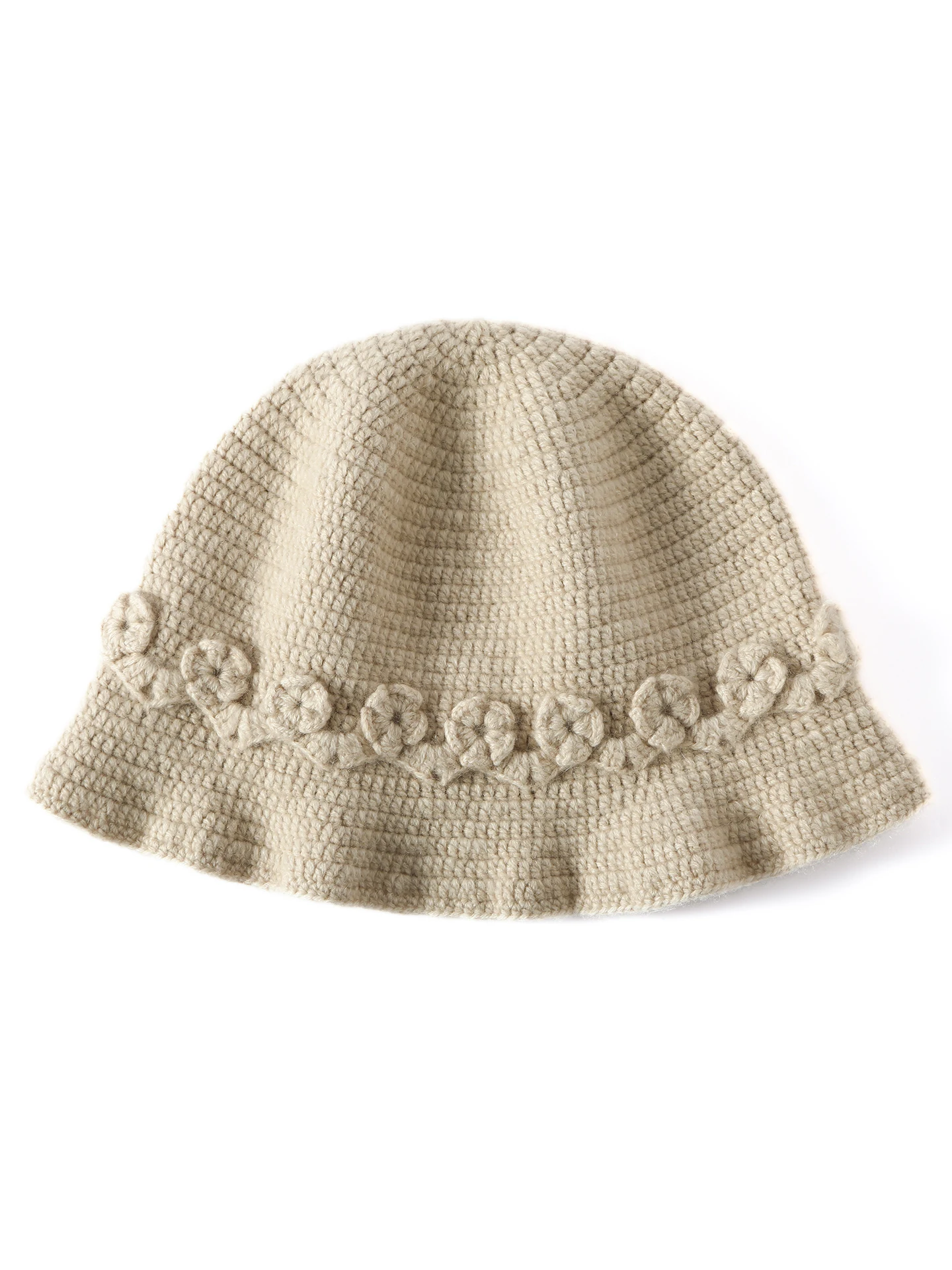 หมวกชาวประมงถักโครเชต์ลายดอกไม้ไหมแคชเมียร์ทำมือแบบหนา 5 เส้น สำหรับผู้หญิง สไตล์ใหม่ ฤดูใบไม้ร่วง ฤดูหนาว หมวกไหมพรมอุ่นๆ