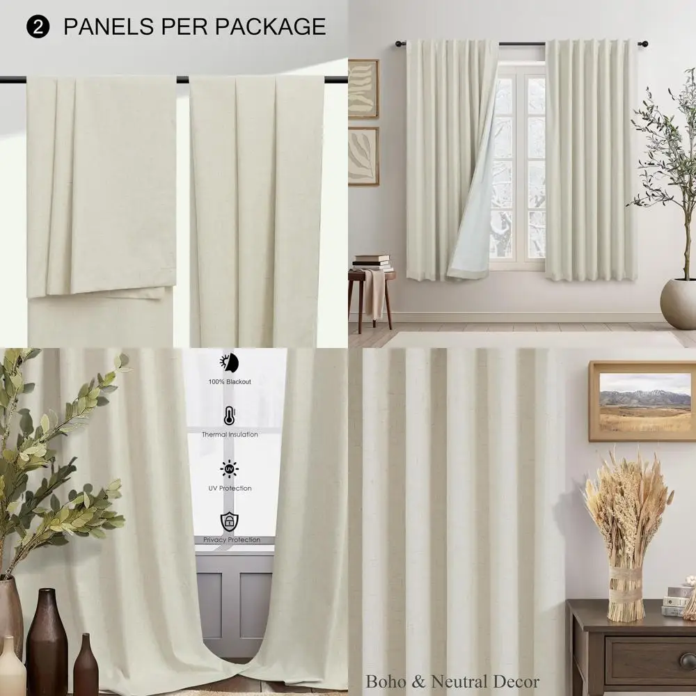 

Бежевые плотные шторы с льняной льняной изоляцией 52x54 дюйма для 50-дюймовых окон