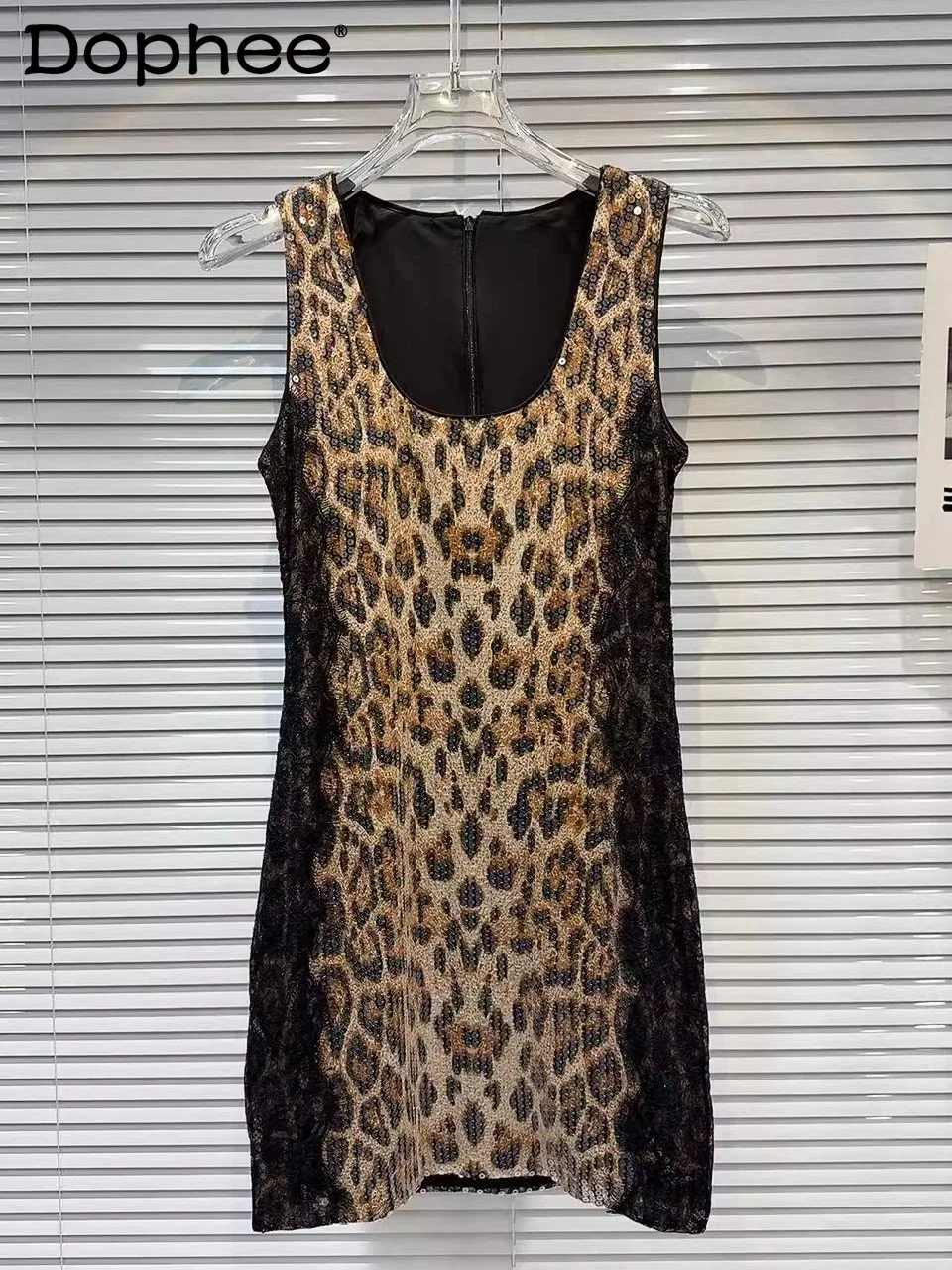 Vestido sexy para mulheres 2025 novas meninas rendas borda lantejoulas leopardo impressão cintura alta colete vestido vestidos vintage feminino mini vestido